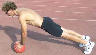 2-Hand Med Ball Push Up: Up Position