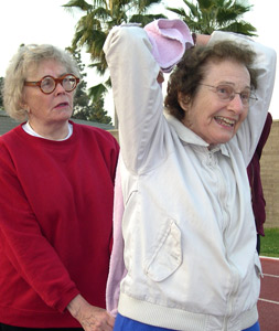 Active Senior Hazel R. During Towel Exercise