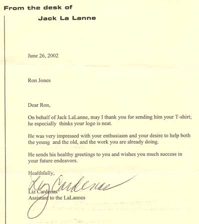 Jack LaLanne Letter to Ron Jones